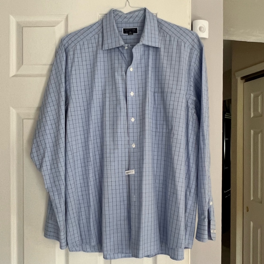 Blue Checkered Men’s Dress Shirt, Size 17, 34-35
